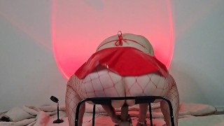 Dirty Big Titty Cosplay Costume Devil Salaciously Squat Fucks And Orgasms On Dildo