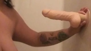 Deep throating my toy with a little blooper at the end