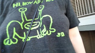 walking up the stairs without a bra