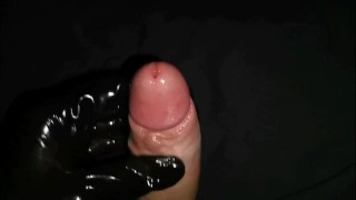 gently masturbate horny dick lube flows from the head part 2