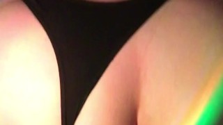 Fat ass slut rides dildo in thigh high socks