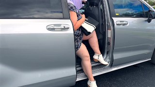 Risky solo female public orgasm - big Fat ass older woman outdoor playing with her pussy in car