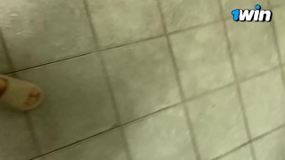 first time making sex video in a public restroom and full of people - too risky