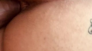 Black slut rides my cock and I cum inside her ass