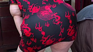 Big juicy fat ass white bbw pawg milf in mini dress flashing and teasing with her plump chubby pussy