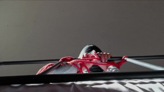 Bound and hooded I'm putting my cock down her throat with moaning and spit