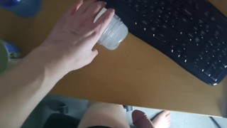 Cuming sex toy sitting down