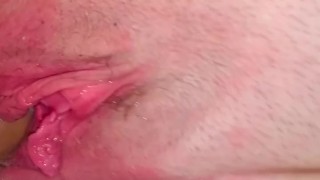 Excited blonde spilling squirt while taking a big cock