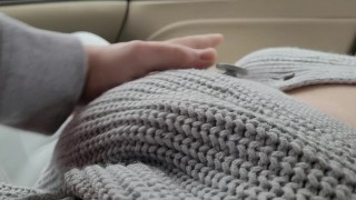 Playing with Big Natural Tits Teen Stepsister in the Car 18+