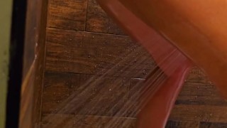 Bouncing on a shower dildo