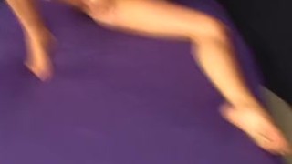 Hot teen masturbates with a big toy on the bed before playing with a guy POV