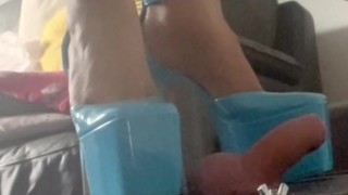 I enjoyed stomping, punishing, trampling besties cock and balls with my new high heeled shoes.
