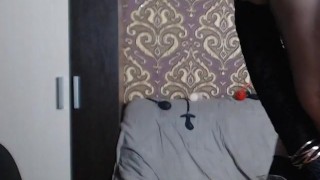 Crossdresser bisexual slut cums in public on webcam and drinks his cum