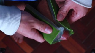 usingt aloe as lube to jerk off and tease my uncut dick