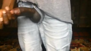 ZIPPĪNG OUT MY TROUSER TO REMOVE MY MONSTER COCK