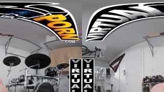 VIRTUAL PORN - Bess Breast Learns How To Play Drums & Playing With A Dick At the Same Time