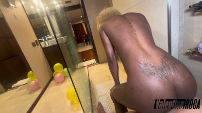 Hot Interracial Sex With My Ebony Girlfriend After Shower. Lissdominic & Valentino Roca