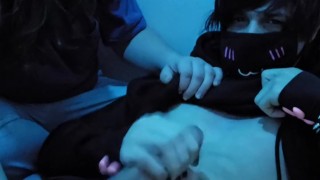 Cute femboy gets help from boyfriend then takes over to cum :3
