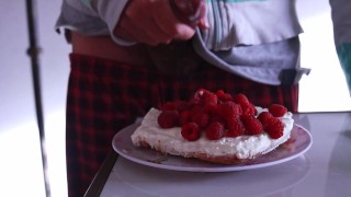 topping my cheesecake with my special cream - cum on food