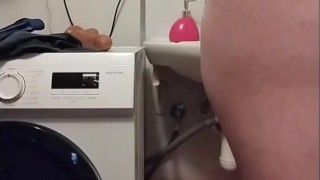 After a morning shower, another morning hole stretching with a Huge dildo