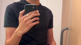 Hung twink Milo gets super horny on the train and shoots a big load