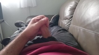 Quick wank on the couch while its raining outside