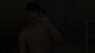 Hot Twink jerk his Big Cock infront of a Mirror