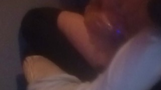 Cumming in front of window while neighbor watches