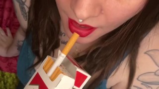 Smoking Close Up - Smoking Reds With Red Lips