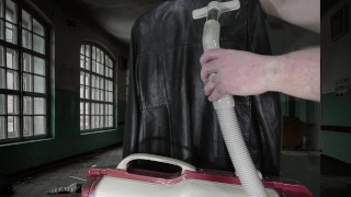 Vacuuming Girlfriend's Italian Leather Cute Jacket with vintage Electrolux Vacuum Cleaner