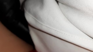 Our slave girl jerks our pussies with her big tits - Lesbian_illusion