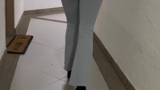 Walking behind Big Ass Blonde with High heels