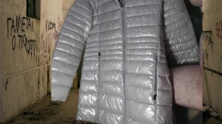 Cumshot on Girlfriend's PZ Soft Silver Down Jacket