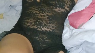 Sinful girl in black with wet pussy