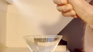 Big Cock Wanking in to Cocktail Glass then using Cum as Lube