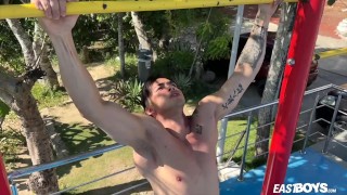 Solo latino muscle boy jerking big cock