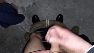 is serving up his mouth for a thick dick at a staircase while public cruising
