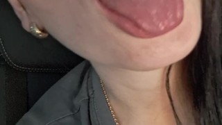 In the car, she sat with her pussy in front of the camera. Pussy close-up