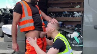 XL HUNG builder CREAMPIE's Ginger Tradesman on construction site