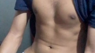 This sexy twink masturbates until he has a hot and creamy cumshot