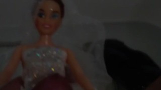 Baby Sue masturbates in a wedding dress with cum on her face. Playing with dolls..mp4
