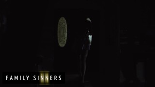FAMILY SINNERS - Brunette Step Sister Sucks On Her Step Brother's Cock While Her Husband Is Away