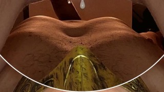 Cuckold cleans cum-filled pussy, swallows piss and semen