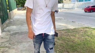 Cute teen latino boy doing striptease in shower