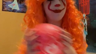 Nymeria Malfoy rides a balloon in Pennywise cosplay