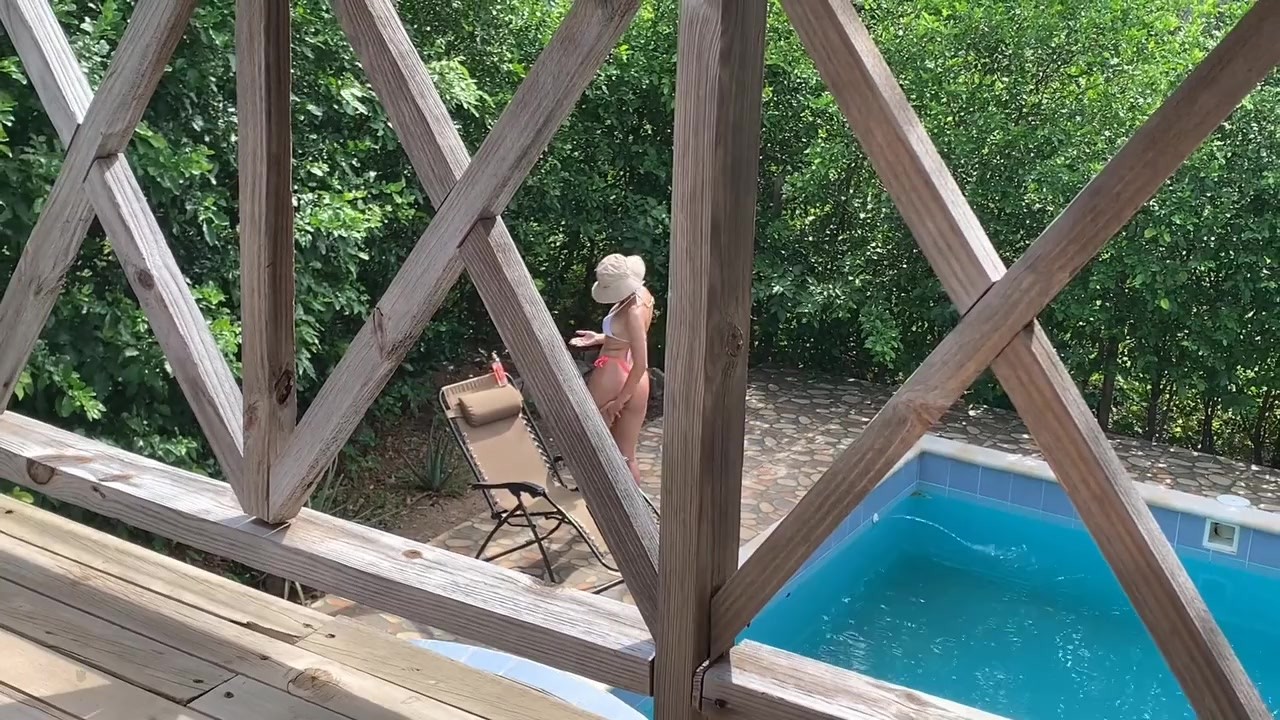 I fuck my sister-in-law on the balcony while my wife is in the pool