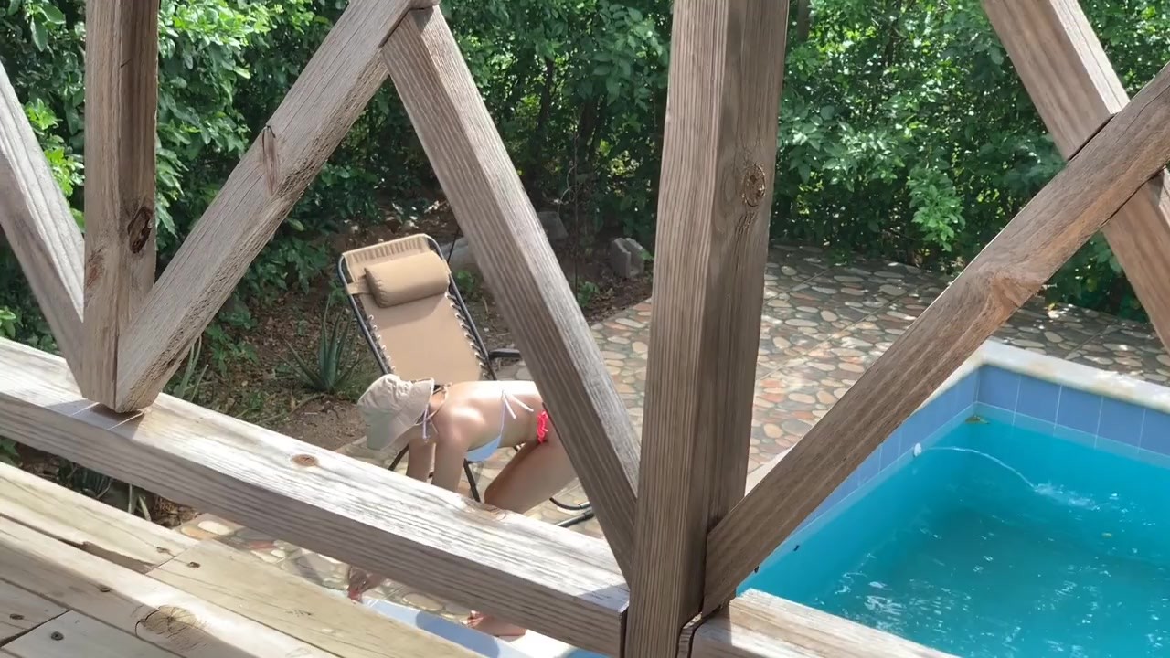I fuck my sister-in-law on the balcony while my wife is in the pool