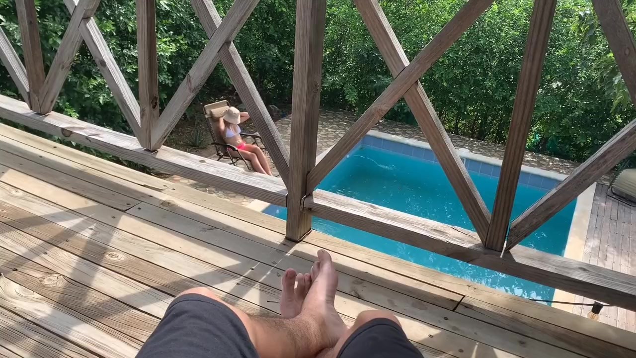 I fuck my sister-in-law on the balcony while my wife is in the pool