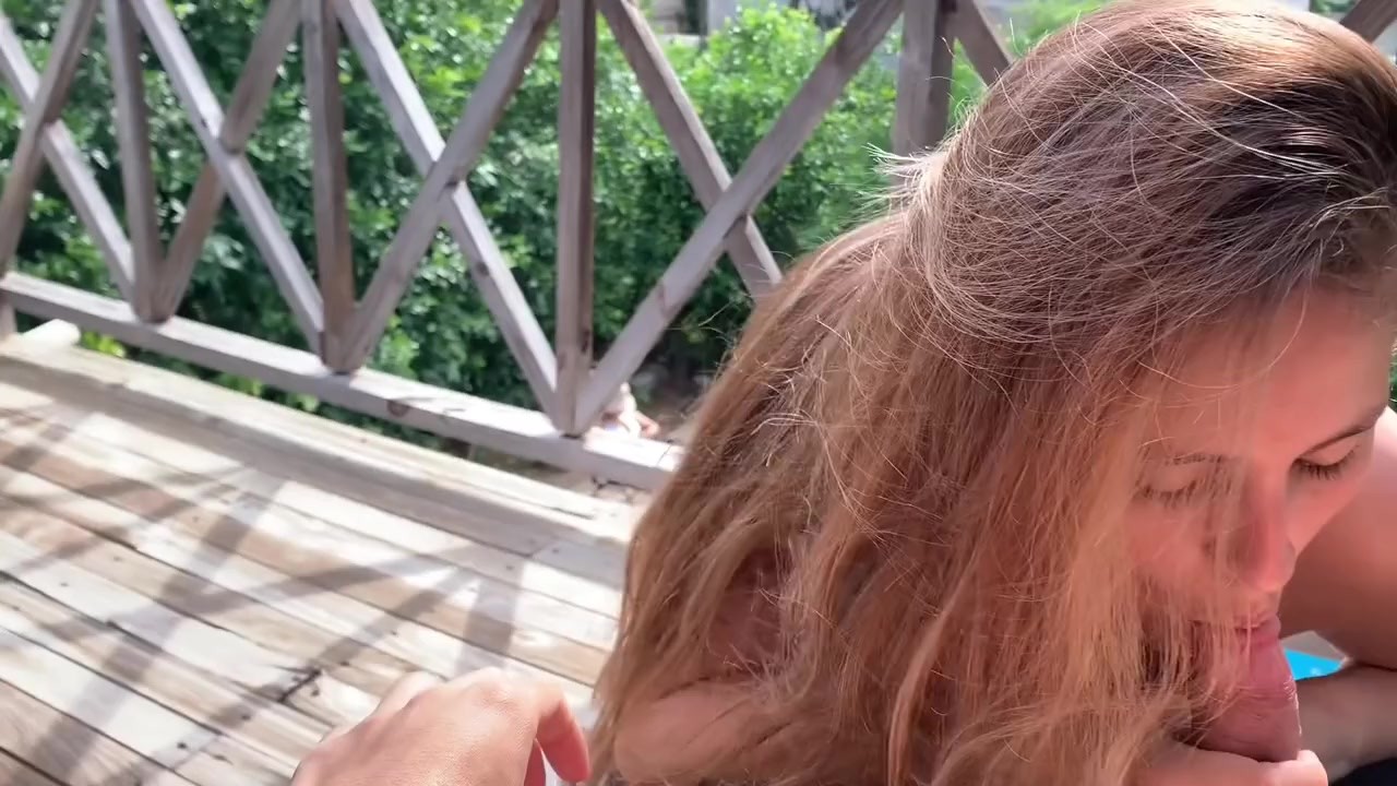 I fuck my sister-in-law on the balcony while my wife is in the pool