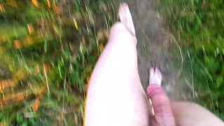 Nudist: Naked Walk in front of a Bonfire in National Park (Loose Small Penis Between) - hot summer